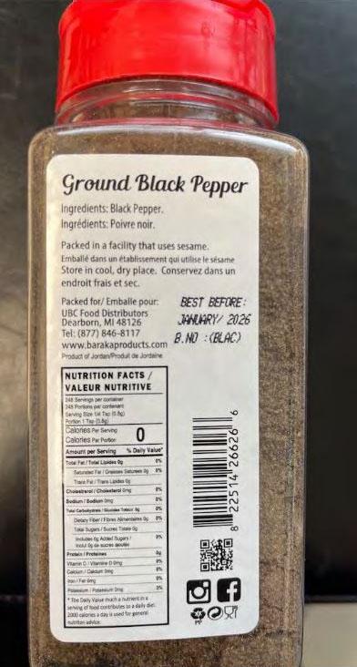 Ground Black Pepper, Best Before January 2026, Back Label