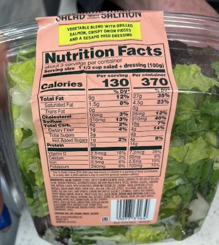 “Back label, Nutrition Facts”