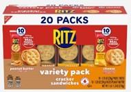 27.3 oz. RITZ Filled  Cracker Sandwich  20-Count Variety  Pack (20 packs of 10 Cheese 1.38-oz.  packs and 10 Peanut Butter 1.38-oz. packs)
